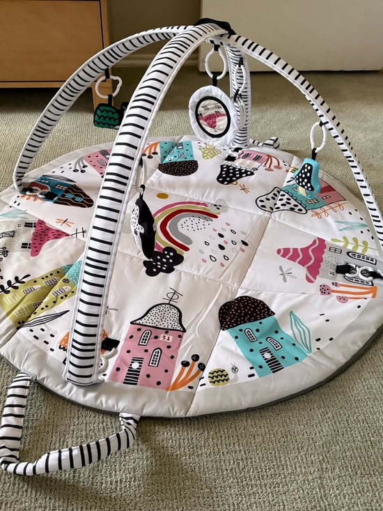 Other - Neutral Striped Baby Play Mat with Colorful House & Rainbow Prints